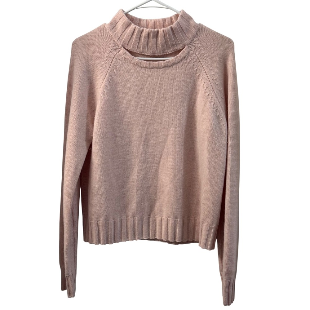 EQUIPMENT FEMME Pink Cutout Mock Neck Sweater Wool Cashmere Small Cozy Knit